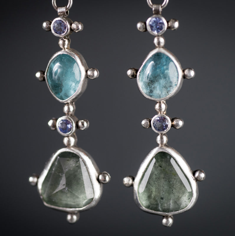 Apollo Gem Dangle Earrings in Blues & Purples