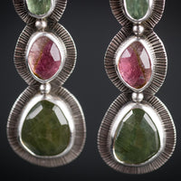 Padua Green Sapphire, Watermelon Tourmaline & Kyanite Earrings