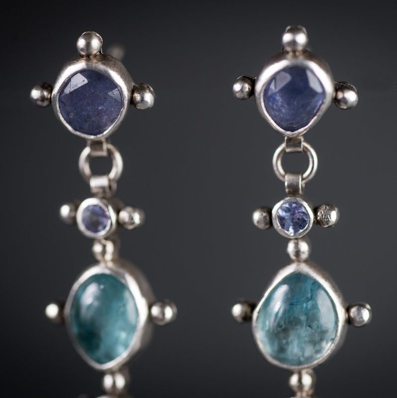 Apollo Gem Dangle Earrings in Blues & Purples