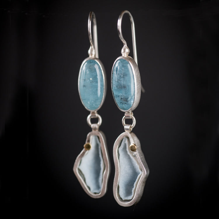 Luna Aquamarine & Geode Dangle Earrings