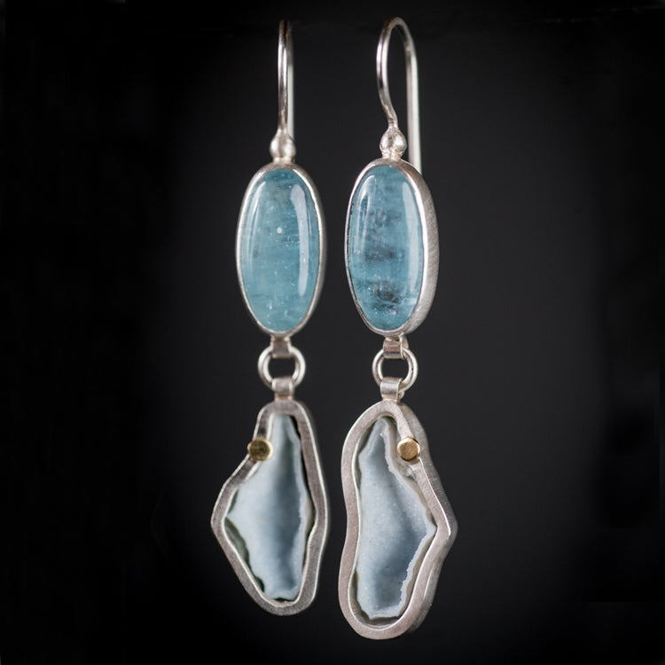 Luna Aquamarine & Geode Dangle Earrings