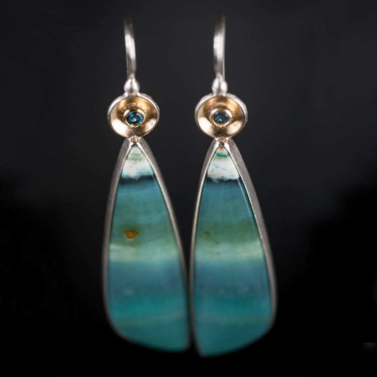 Timor Wood Opal & London Blue Topaz Earrings