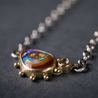 Aurora Boulder Opal and Diamond Necklace