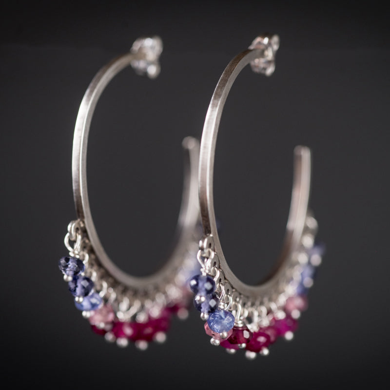 Calypso Hoop Earrings w/ Multi Gem Dangles
