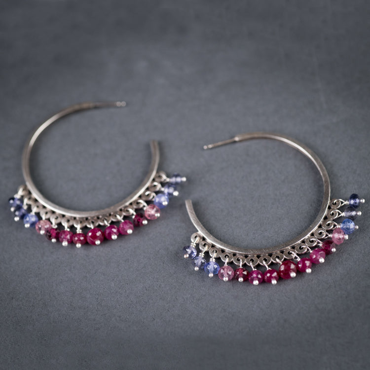 Calypso Hoop Earrings w/ Multi Gem Dangles