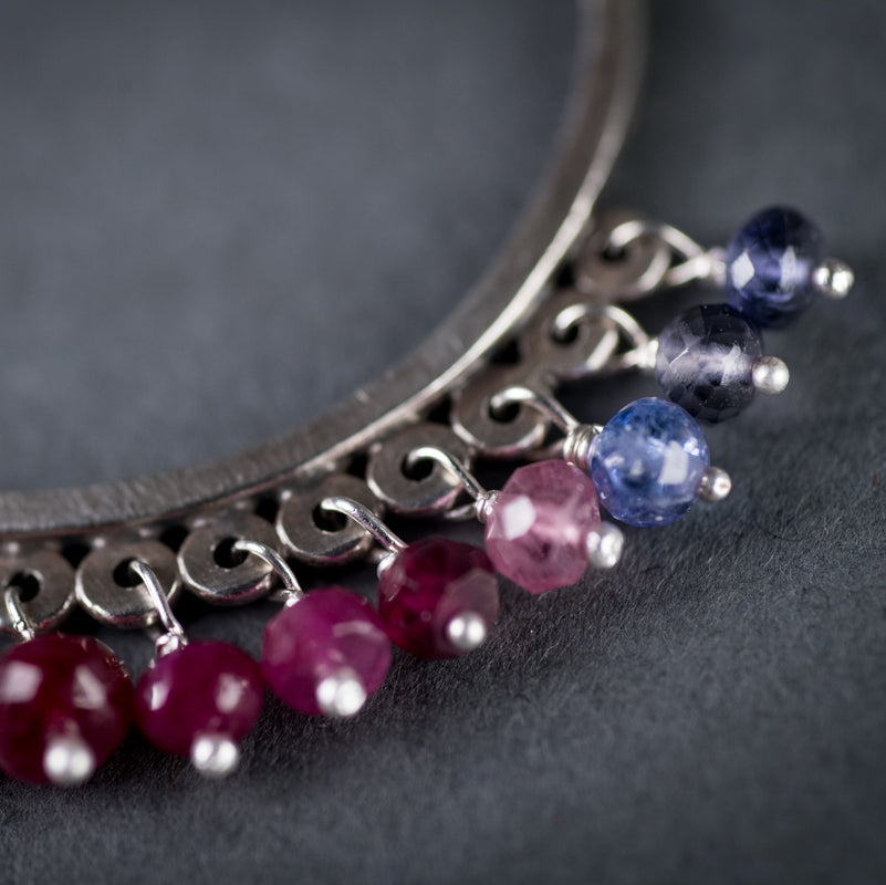 Calypso Hoop Earrings w/ Multi Gem Dangles