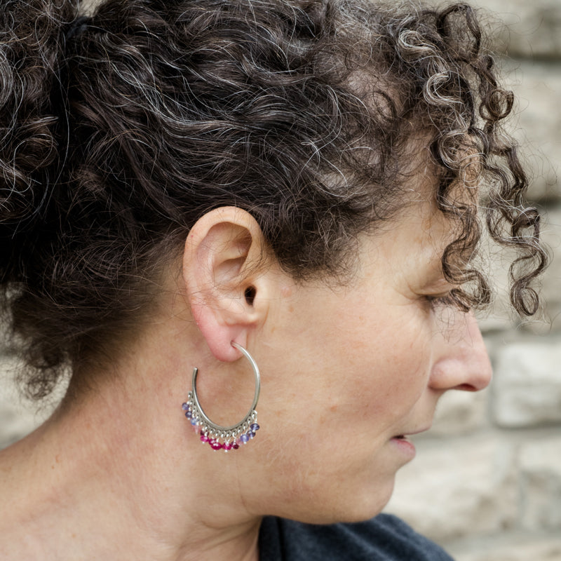 Calypso Hoop Earrings w/ Multi Gem Dangles