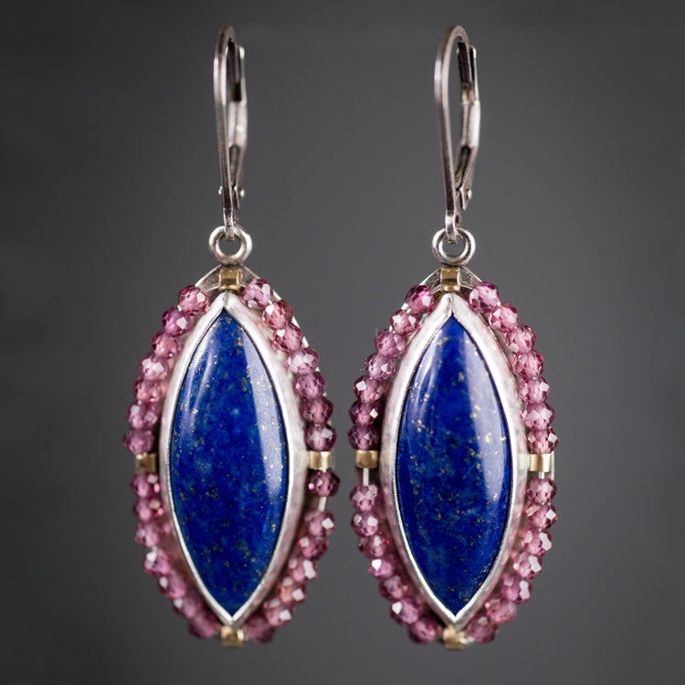 Astraea Lapis & Rhodolite Garnet Dangle Earrings