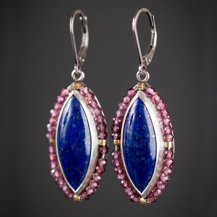 Astraea Lapis & Rhodolite Garnet Dangle Earrings