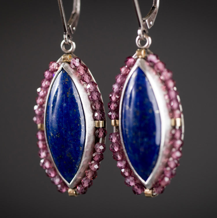 Astraea Lapis & Rhodolite Garnet Dangle Earrings