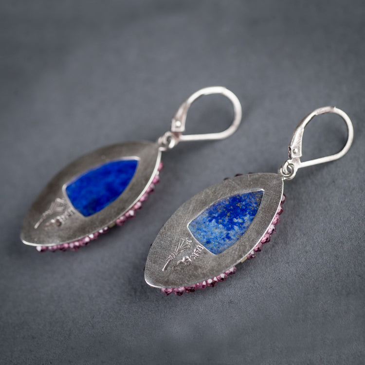 Astraea Lapis & Rhodolite Garnet Dangle Earrings
