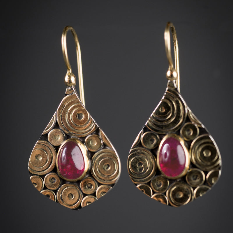 Mustique Pink Tourmaline Drop Earrings in Gold & Silver