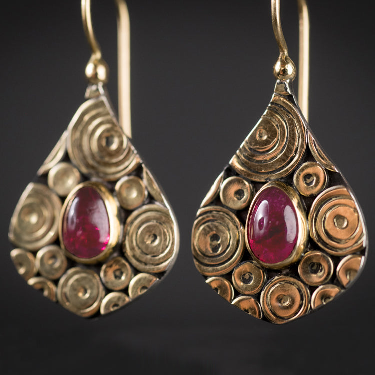 Mustique Pink Tourmaline Drop Earrings in Gold & Silver
