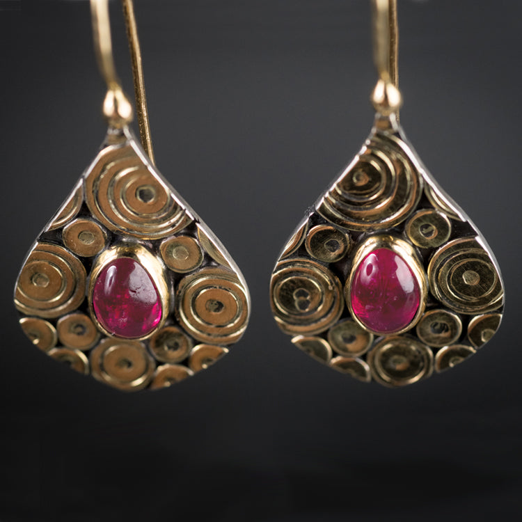 Mustique Pink Tourmaline Drop Earrings in Gold & Silver