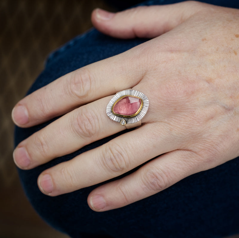 Milan Rose Pink Tourmaline & Diamond Ring - US 8