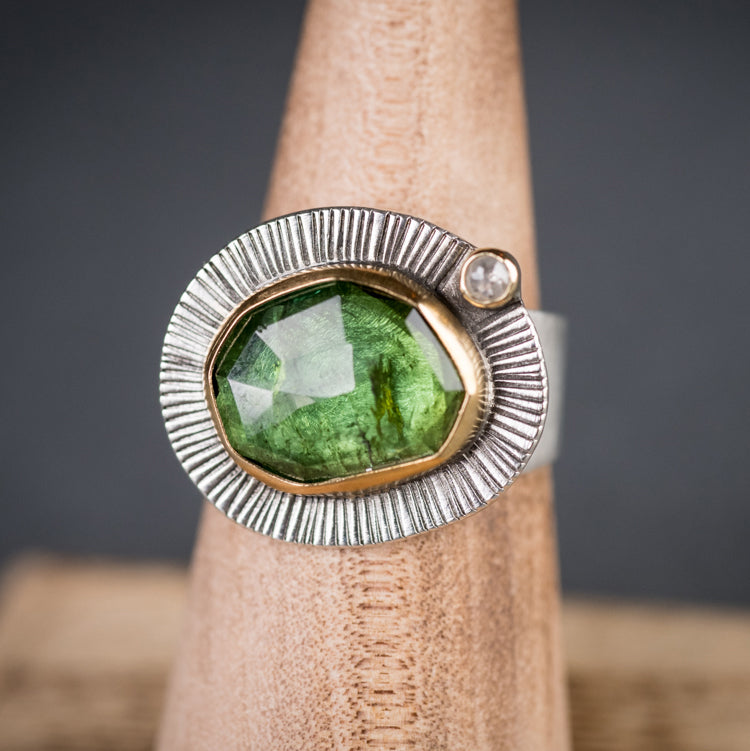 Milan Green Tourmaline & Diamond Ring - US 6 1/2