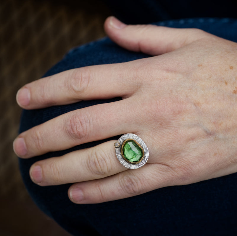 Milan Green Tourmaline & Diamond Ring - US 6 1/2