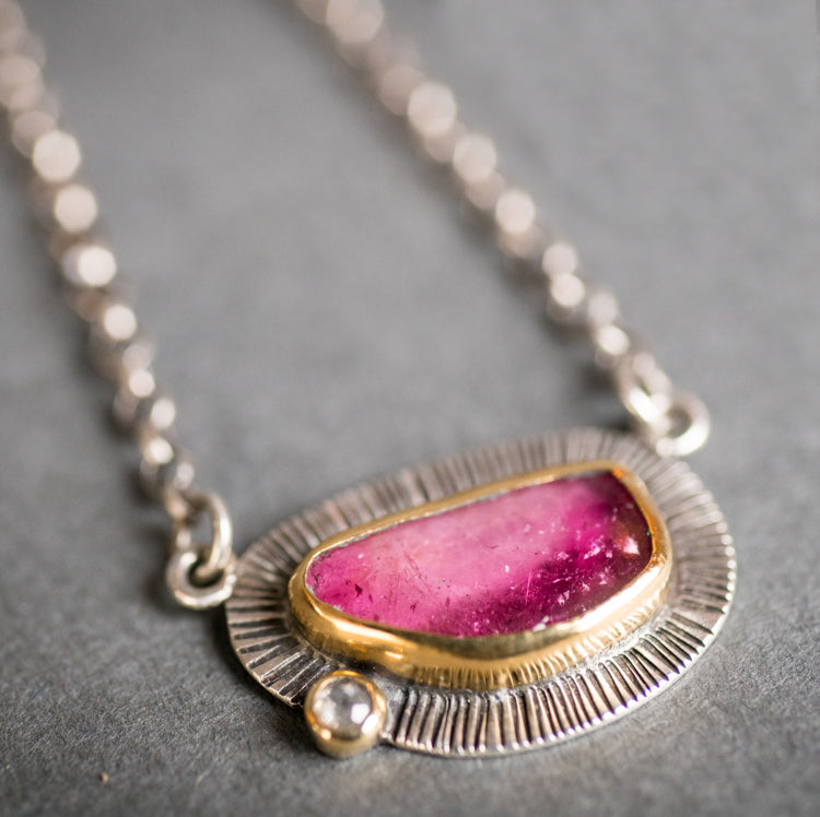 Milan Pink Tourmaline & Diamond Pendant Necklace