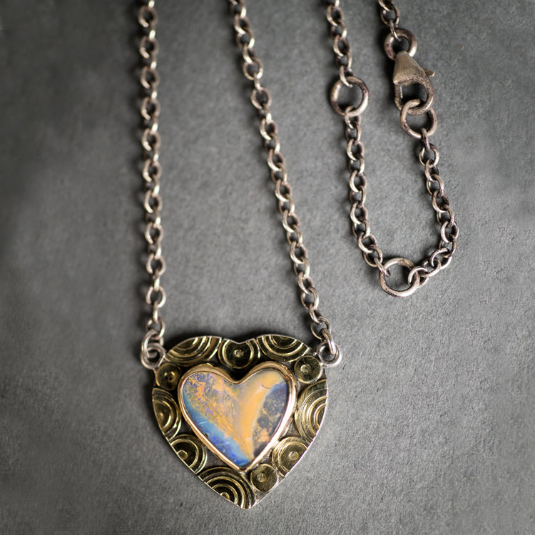 Osaka Australian Boulder Opal Heart Pendant