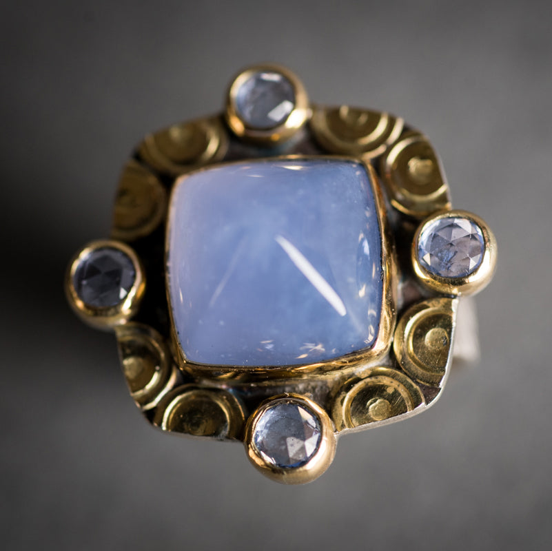 Nara Blue Chalcedony w/ Blue Sapphire Ring - size 7 1/2