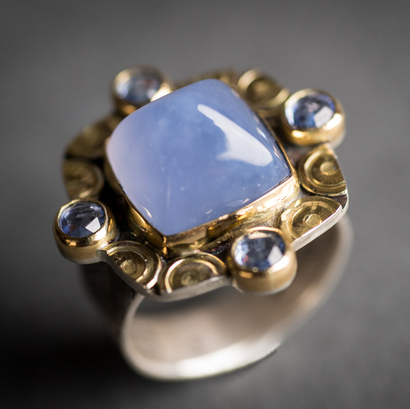 Nara Blue Chalcedony w/ Blue Sapphire Ring - size 7 1/2