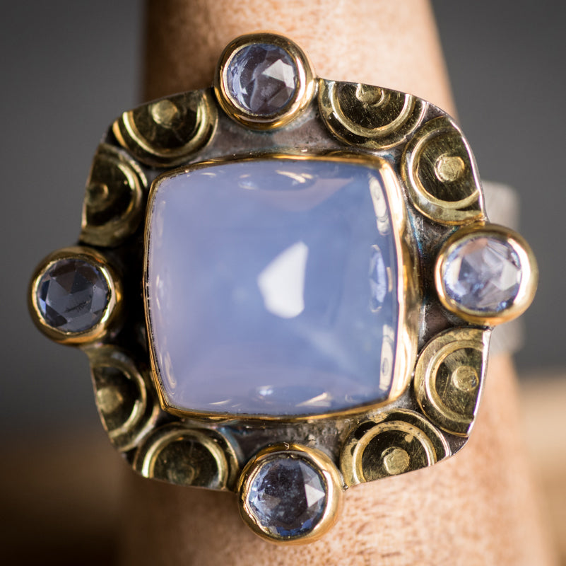 Nara Blue Chalcedony w/ Blue Sapphire Ring - size 7 1/2