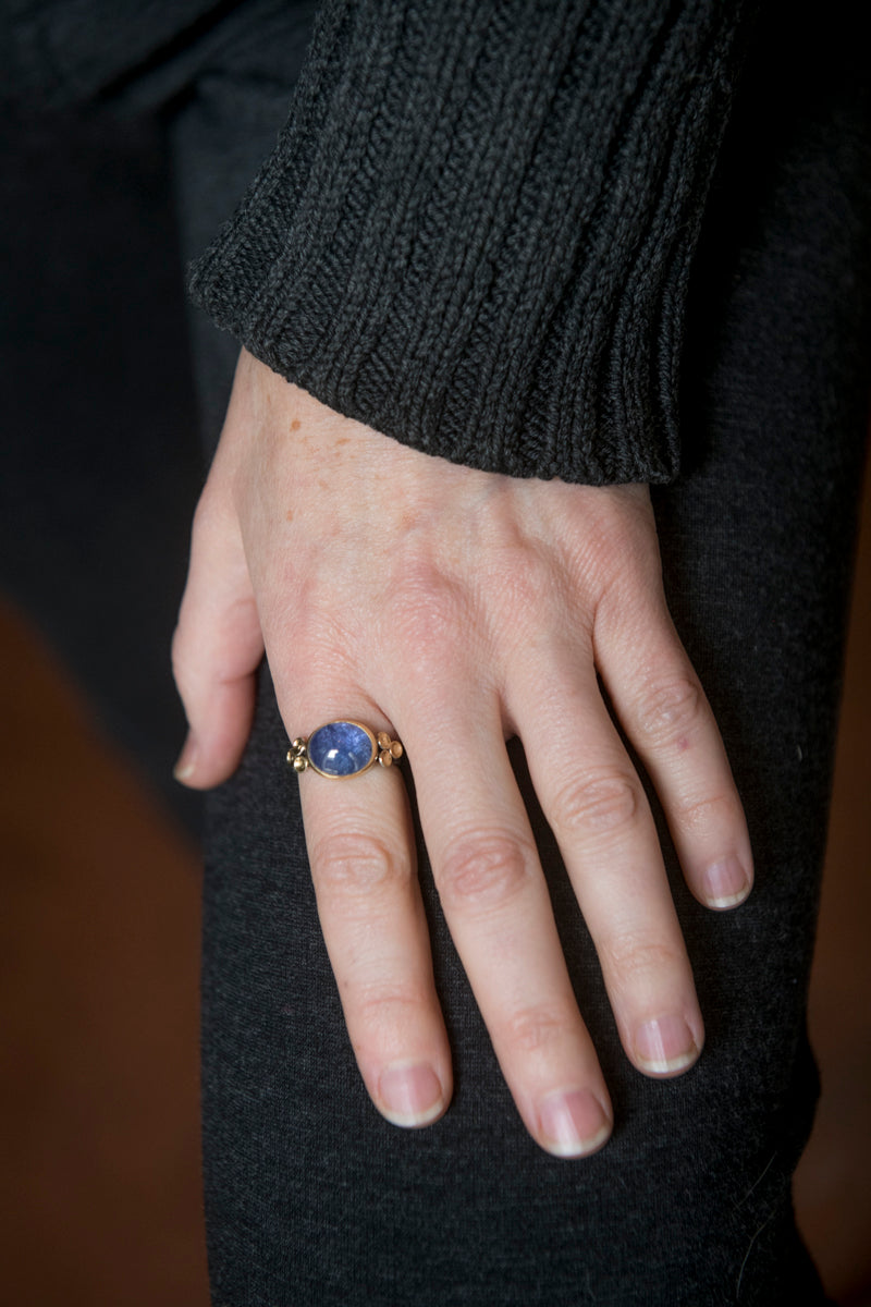 Kenai Tanzanite Ring in 18k Gold & Silver, Size 6 1/2