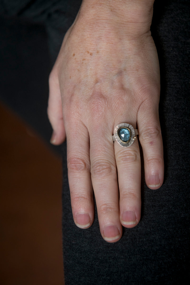 Milan London Blue Topaz and Diamond Ring, US size 6