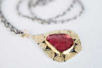 Mustique Rose Pink Tourmaline Scroll Pendant in 22k & 18k Gold, Silver