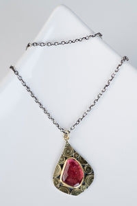 Mustique Rose Pink Tourmaline Scroll Pendant in 22k & 18k Gold, Silver