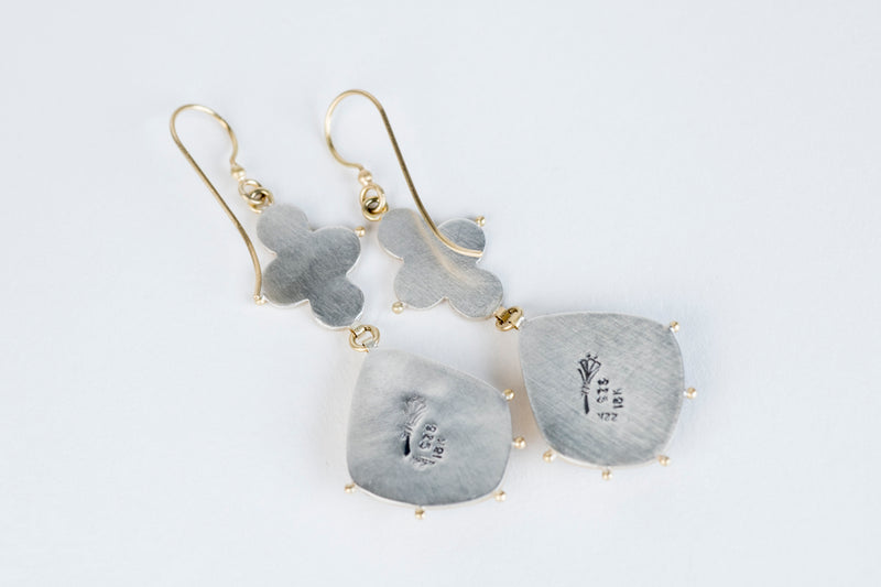 Santorini Tanzanite Dangle Earrings in 22k & 18k Gold, Silver