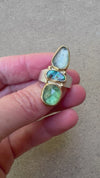 Aurora Boulder Opal, Green Tourmaline & Moss Aqua Ring - size 7 1/2
