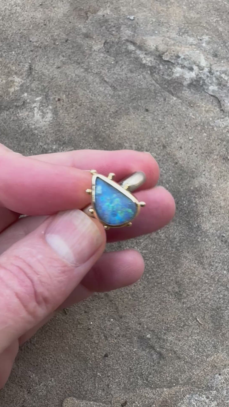 Hailey Aqua Blue Boulder Opal Ring - size 7