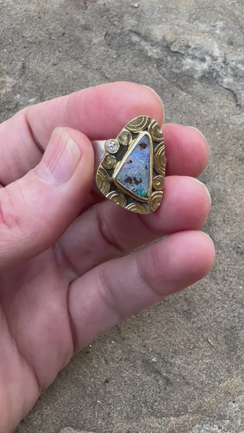 Madeira Boulder Opal & Diamond Ring, size 7 1/2