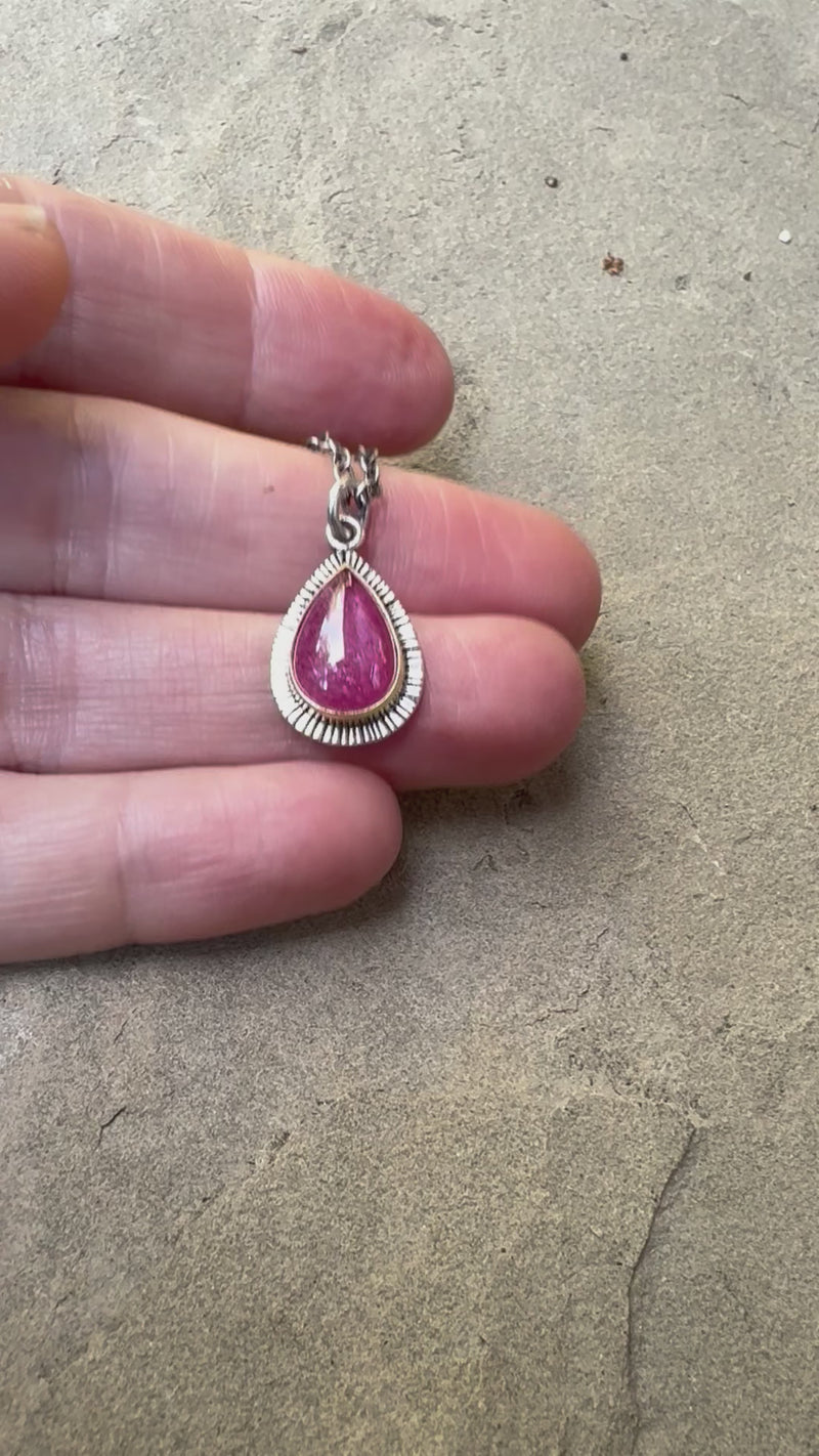 Sorento Pink Sapphire Pendant Necklace in 18k Gold & Silver