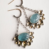 Tiamat Aquamarine Chandelier Earrings in 18k Gold and Silver