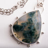Hailey Moss Agate Necklace w/ Silver Granule Halo