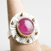 Galway Pink Sapphire Ring w/ 18k Gold & Sterling Silver, OOAK