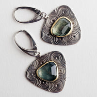 Calais earrings w/ Moss Aquamarine in Silver & Gold