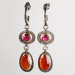 Tripoli Pink Tourmaline, Carnelian Earrings in Gold & Silver
