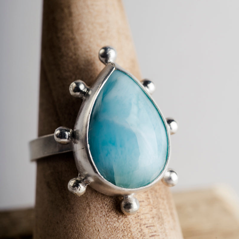 SAMPLE SALE - Hailey Larimar Ring in Silver Bezel, Size 7 1/2