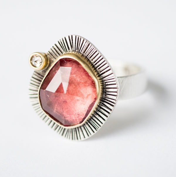 Milan Two Toned Rose Tourmaline and Diamond Ring, Size 6 1/2