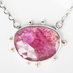 Ceres Pink Sapphire in Silver w/ Gold Granule Halo