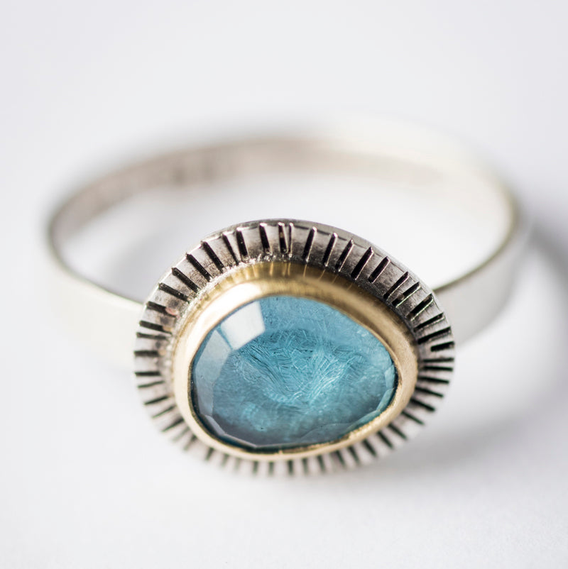 Sorento London Blue Topaz Ring in Gold w/ Silver, Size 7 1/4