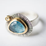 Milan London Blue Topaz & Diamond Ring in 18k Gold & Silver, Size 6