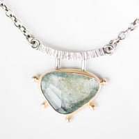 Chiron Moss Aquamarine Pendant Necklace in Gold & Silver