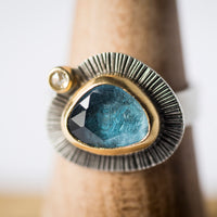 Milan London Blue Topaz & Diamond Ring in 18k Gold & Silver, Size 6