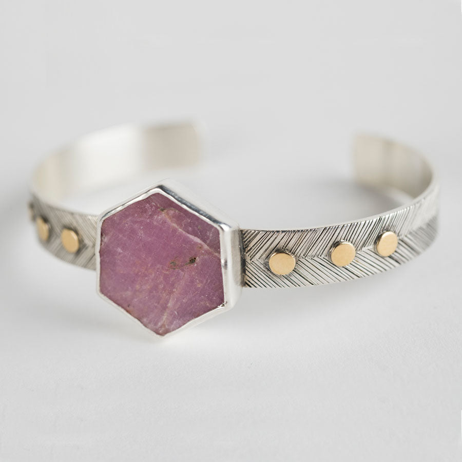 Geneva Raw Pink Sapphire Geometric Cuff Bracelet