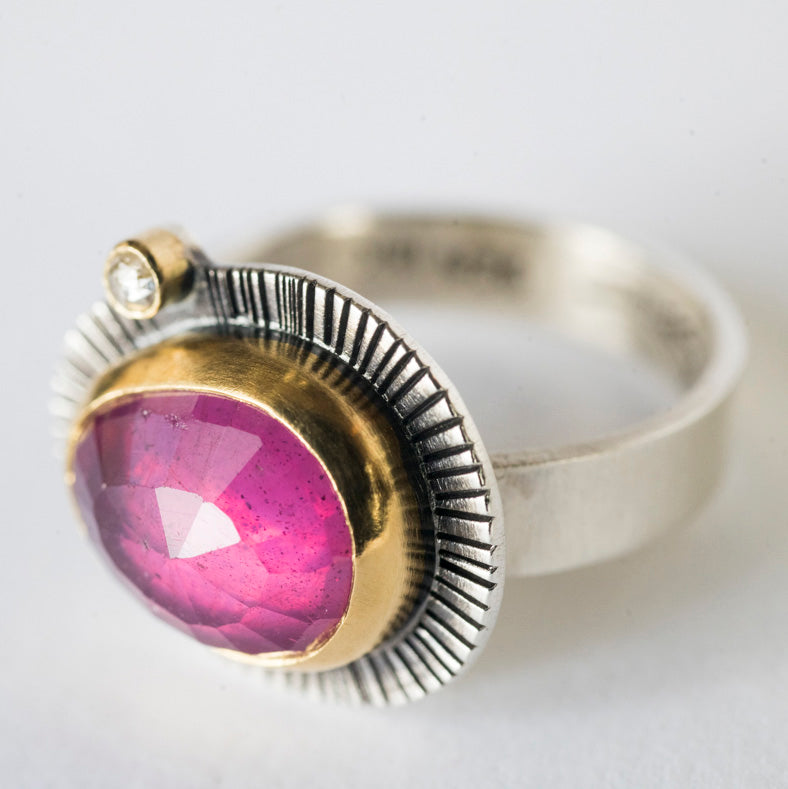 Milan Pink Sapphire & Diamond Ring in 18k Gold & Sterling Silver, US 6 1/2
