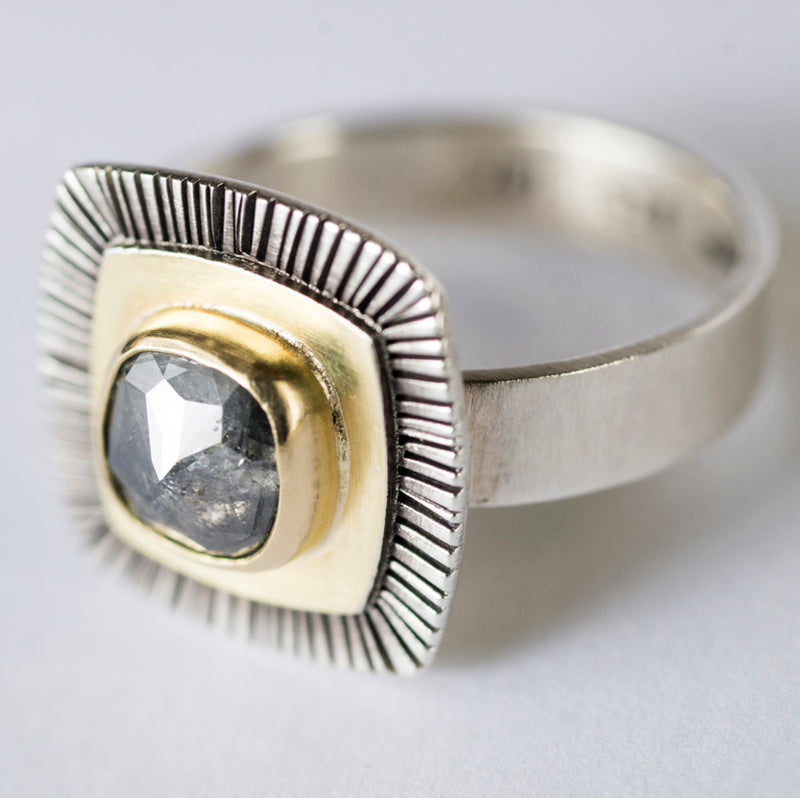 Paris Salt & Pepper Diamond Ring in 18k Gold, Silver, Size 7